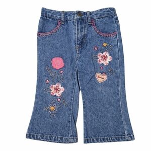 Vtg Y2K Faded Glory Embroidered Floral Flare Baby Jeans 12M